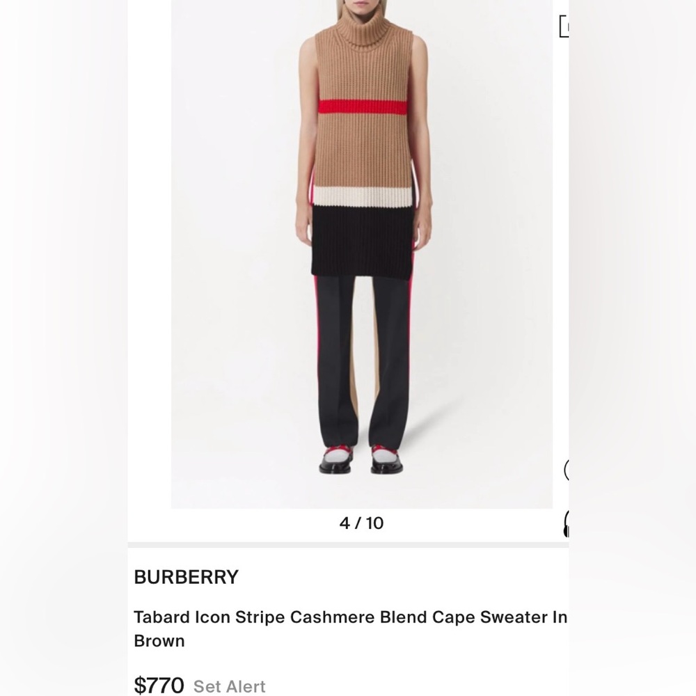 Burberry Women Cape Sweater Poncho Tabard 1-Sz Black Camel Red White Scarf $770